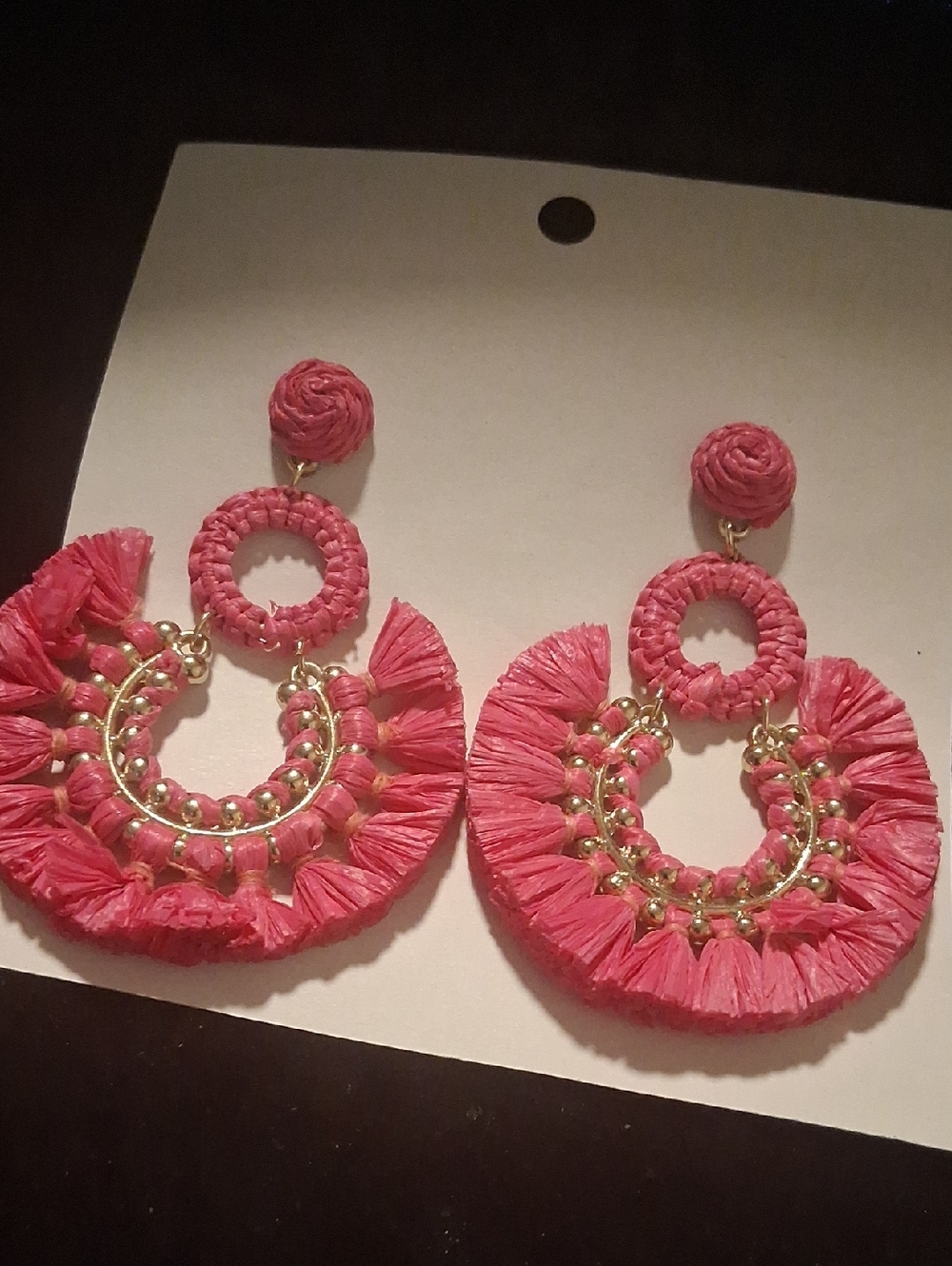 Pink Raffia Hoop Statement Earrings - Lightweight Women Jewelry